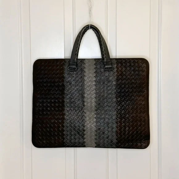 Bottega Veneta Intrecciato Leather Messenger Bag Briefcase Laptop Bag Brown New